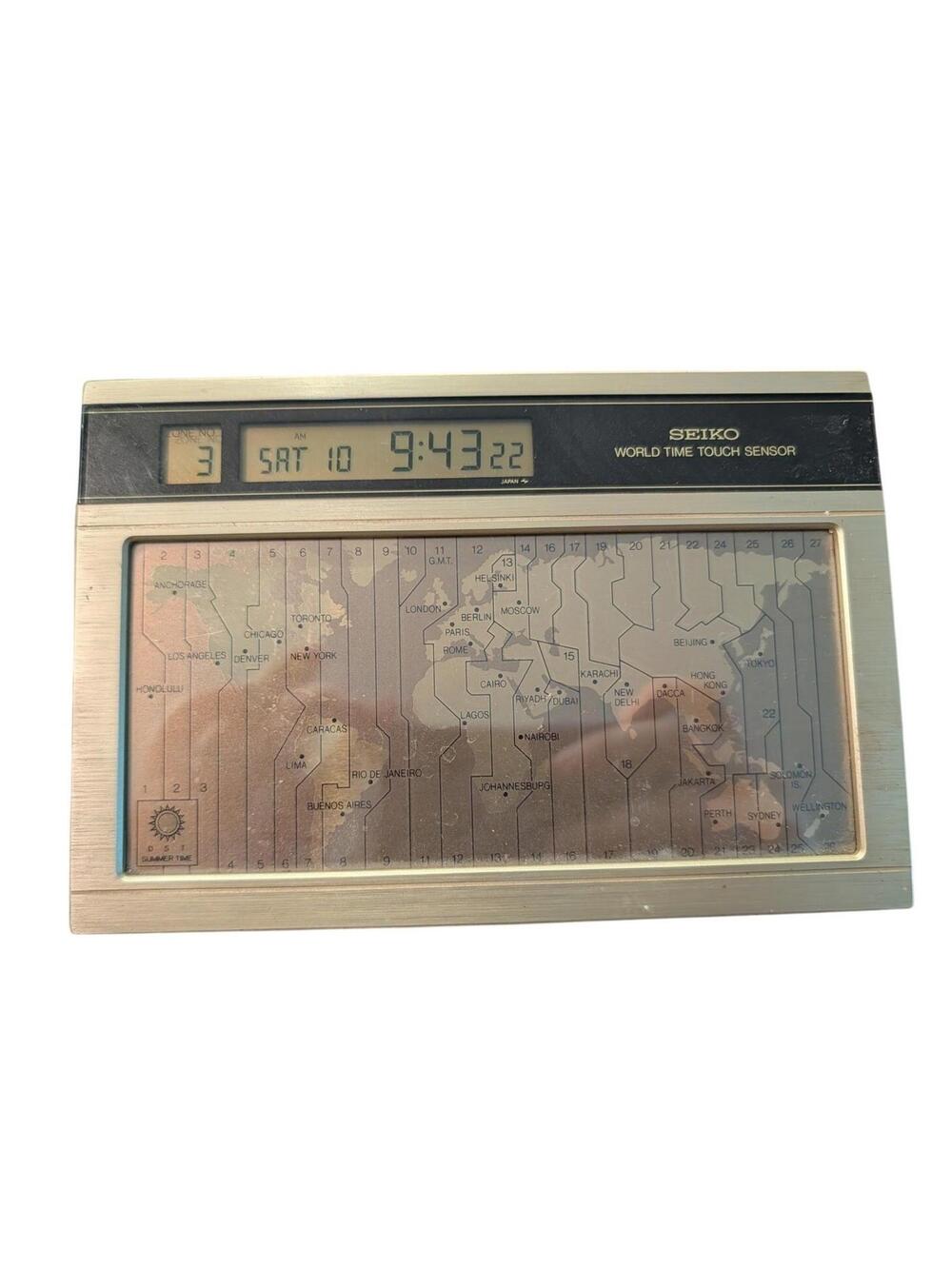 Vtg Seiko World Time Touch Sensor Desk Clock - Works!